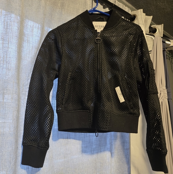 Guess Jackets & Blazers - GUESS Black Mesh Bomber Jacket